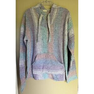Artesanias Baja Hoodie Shirt Large Mexican Poncho W/hood Purple Pink Green Blue